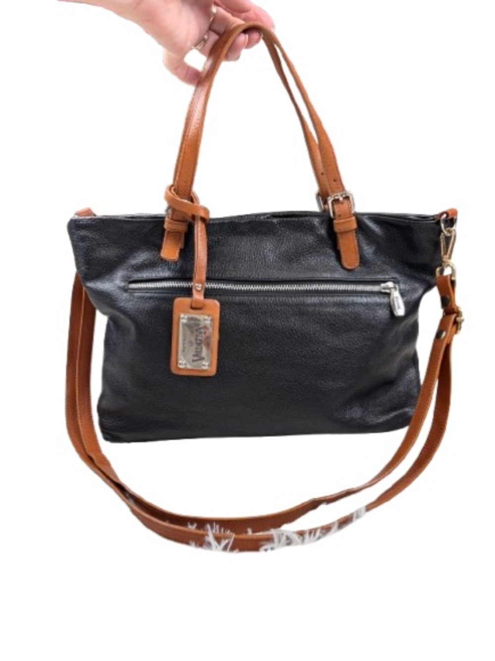 Valentina Italy Leather Shoulder Bag Black Brown Crossbody Tote
